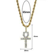 Micro Paved Zircon Hip Hop Anka Key Cross Hip Hop Pendant Necklace