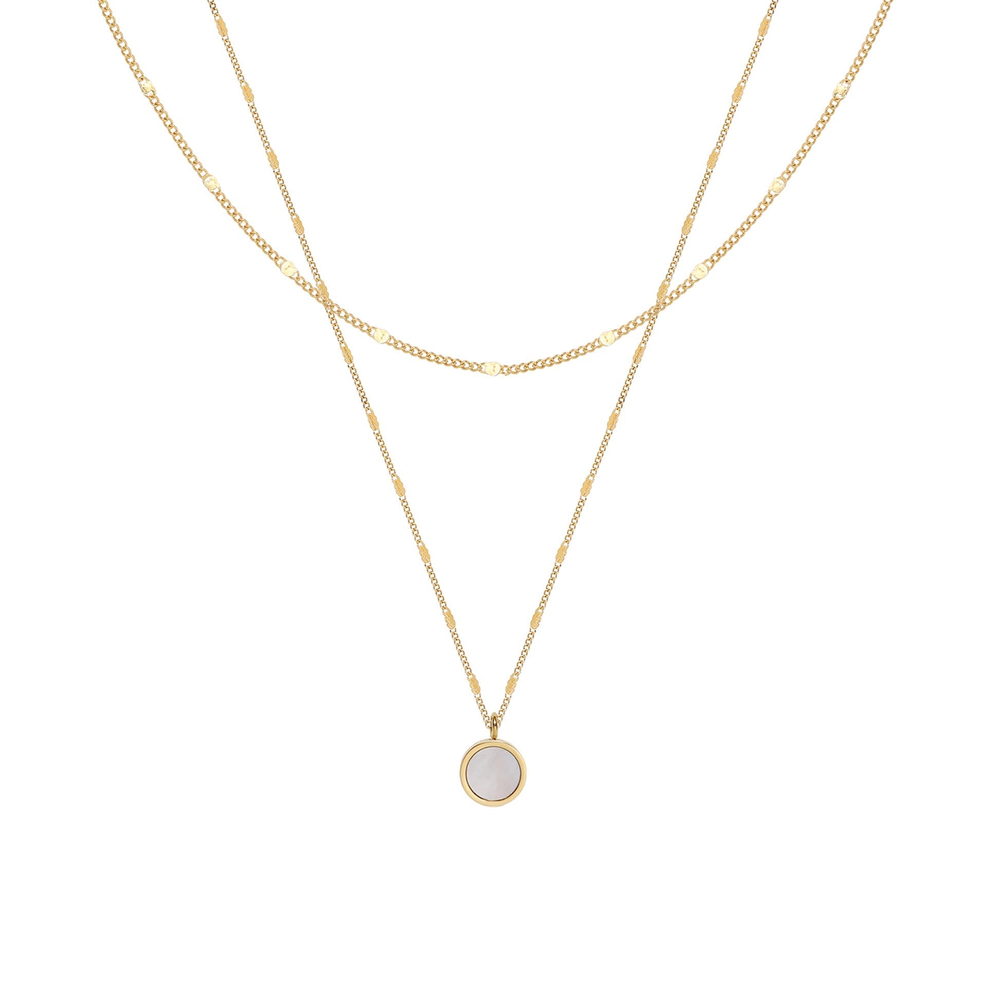 Double White Shell Round Geometric Clavicle Chain