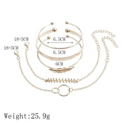 Leaf Double Ring Bangle Bracelet Combination 5-piece Set