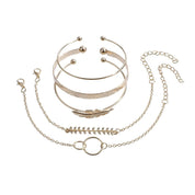 Leaf Double Ring Bangle Bracelet Combination 5-piece Set