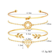 Leaf Carved Hollow Bracelet Set
