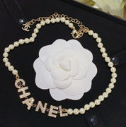 Luxury Rhinestone Pearl Letter Necklace