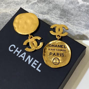 Vintage brass engraving pendant earrings