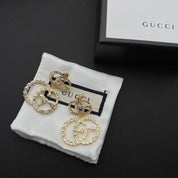 Exquisite Ohrringe mit doppelter Perle und Strass
