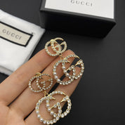 Exquisite Ohrringe mit doppelter Perle und Strass