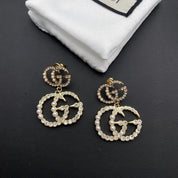 Exquisite Ohrringe mit doppelter Perle und Strass