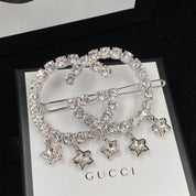 Fashion GG rhinestone star pendant hair clip