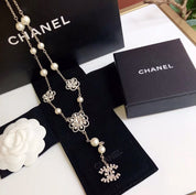 Fashion CC Flower Letter Pearl Necklace