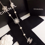 Fashion CC Flower Letter Pearl Necklace