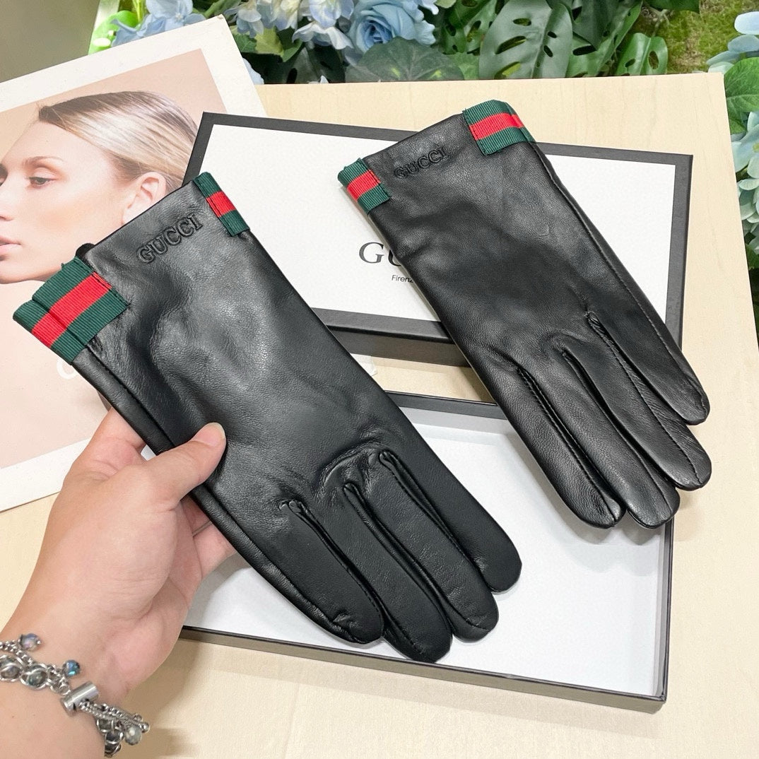Fashionable GG letter embroidered bow gloves