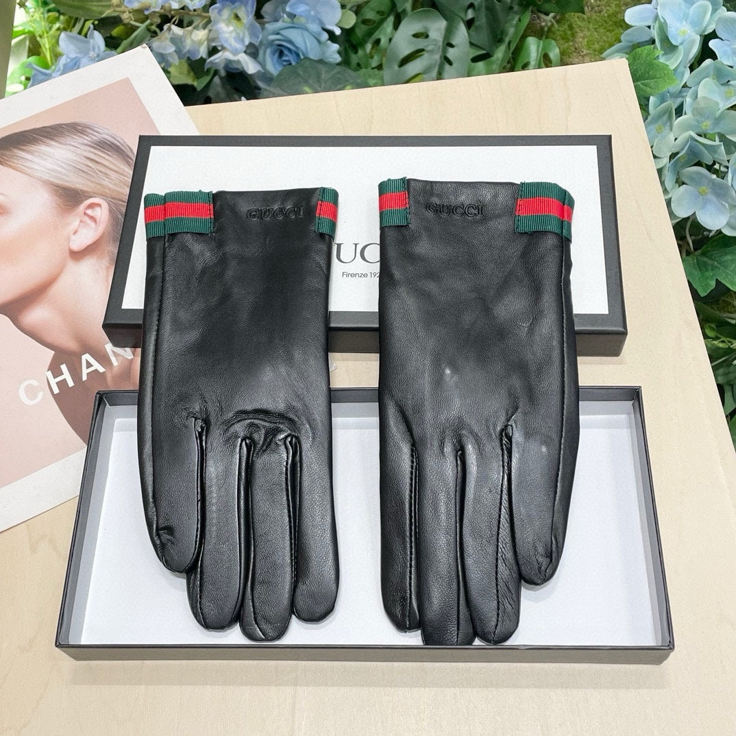 Fashionable GG letter embroidered bow gloves