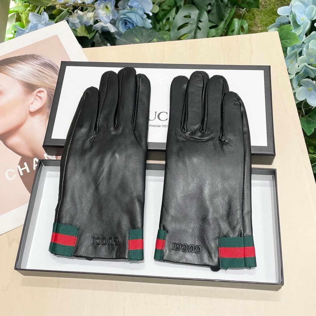 Fashionable GG letter embroidered bow gloves