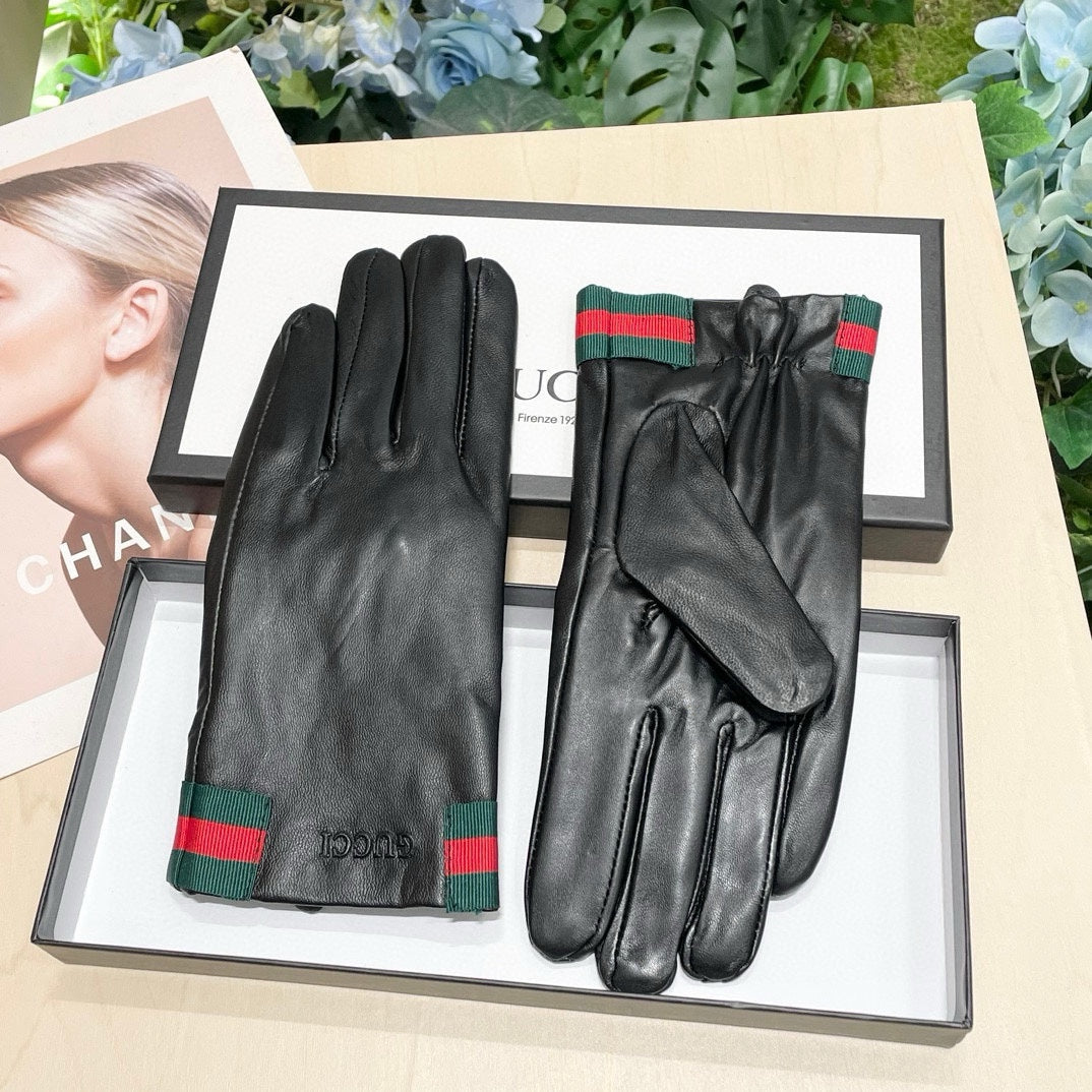 Fashionable GG letter embroidered bow gloves