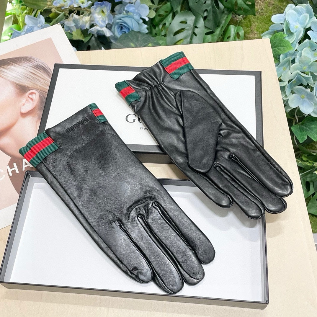 Fashionable GG letter embroidered bow gloves