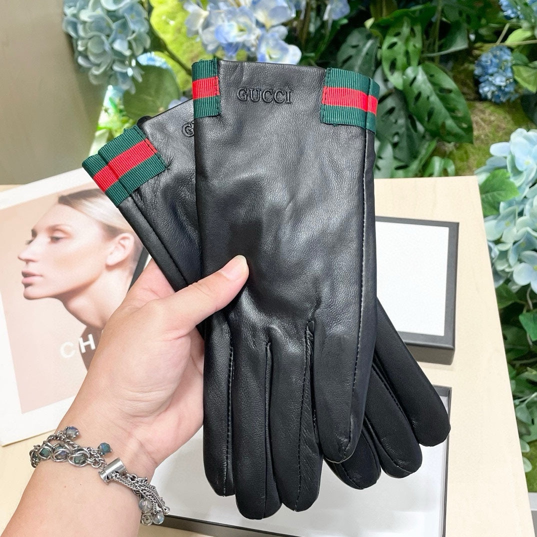 Fashionable GG letter embroidered bow gloves