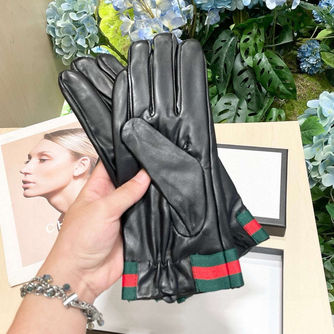 Fashionable GG letter embroidered bow gloves