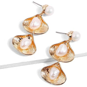 Double Shell Pearl Alloy Earrings