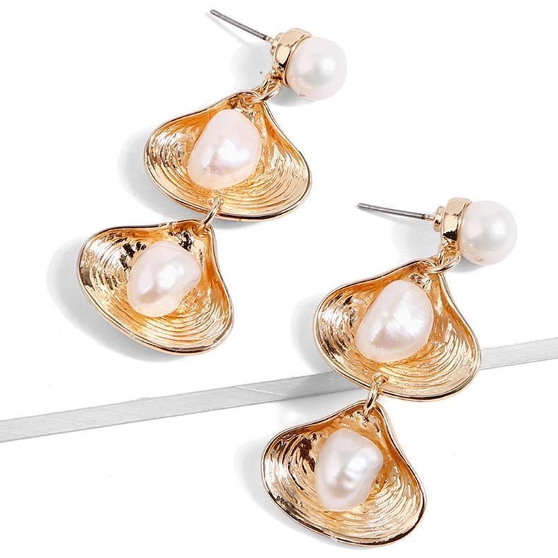Double Shell Pearl Alloy Earrings