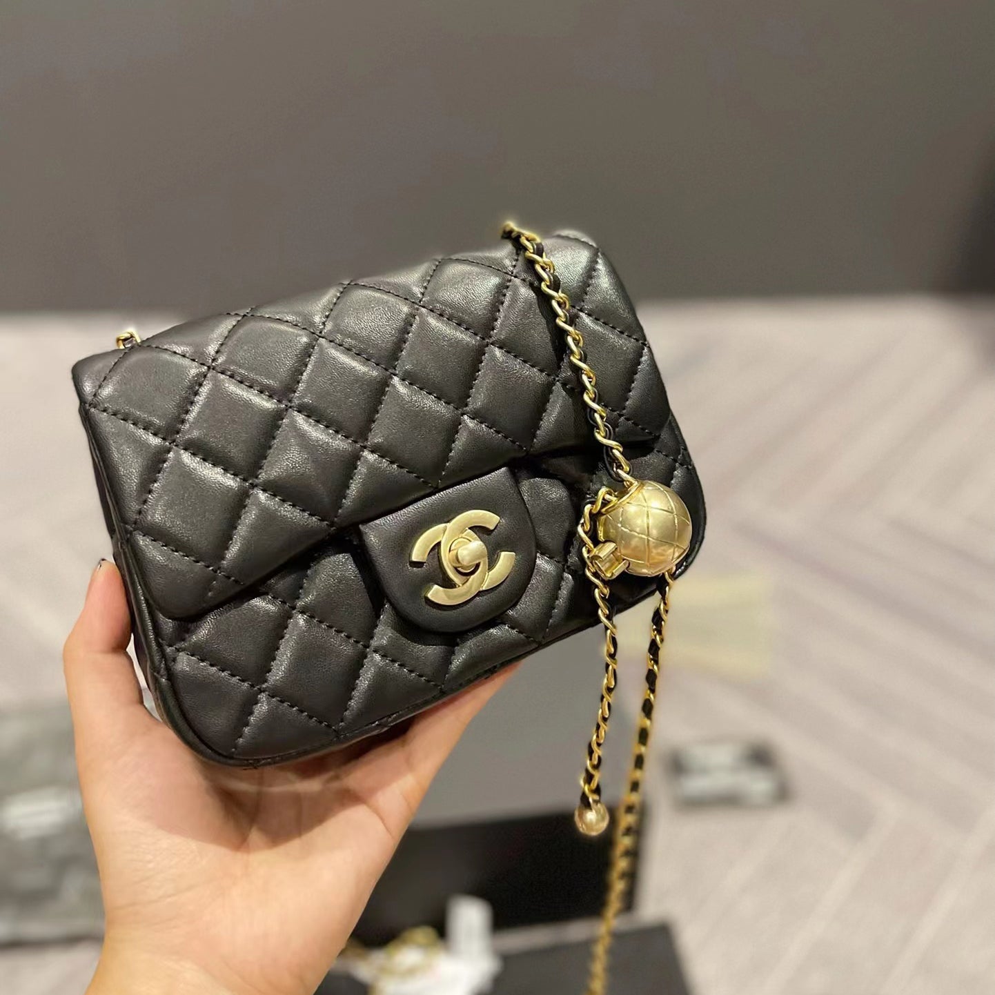 Kleine goldene Kugel Rhombus Leder Seil Kette Tasche Umhängetasche