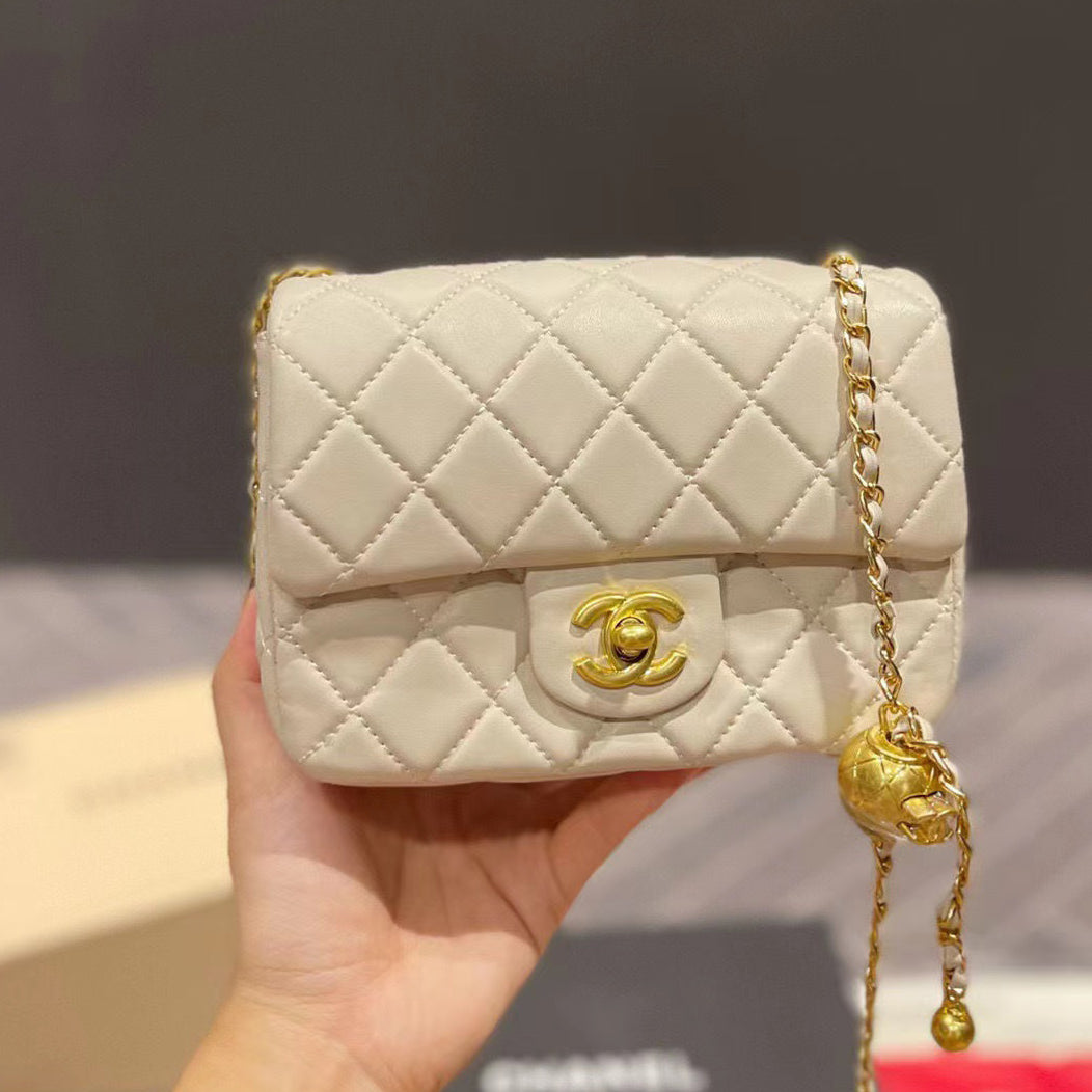 Kleine goldene Kugel Rhombus Leder Seil Kette Tasche Umhängetasche