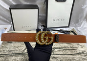 Luxuriöser Gürtel mit Doppel-G-Strass und beidseitigem Litschi-Muster in 4 Farben