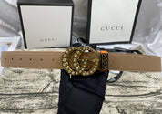 Luxuriöser Gürtel mit Doppel-G-Strass und beidseitigem Litschi-Muster in 4 Farben