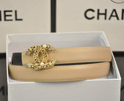 6-color luxurious double C hollow-out LOGO pearl belt