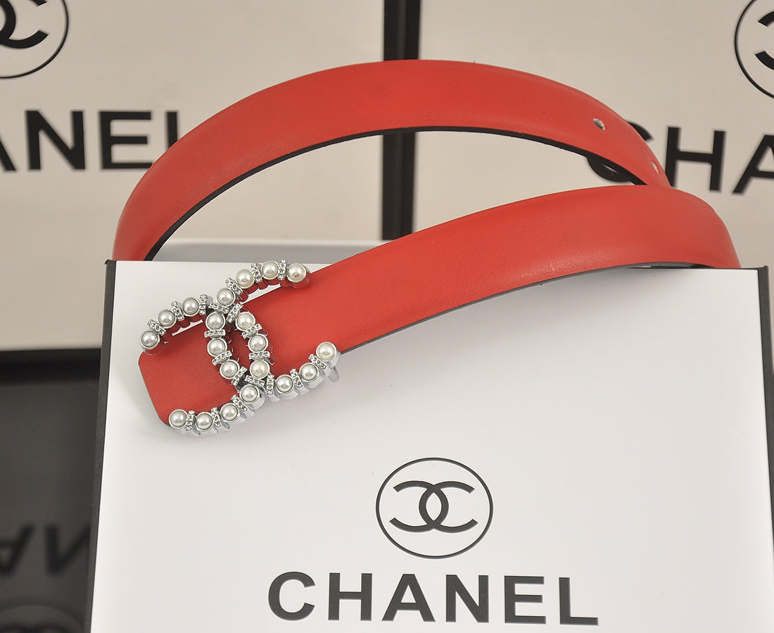 6-farbiger Luxus-Gürtel mit Doppel-C-Perlen und Strass
