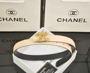 6-color luxurious double C hollow-out LOGO pearl belt