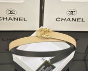 6-color luxurious double C hollow-out LOGO pearl belt