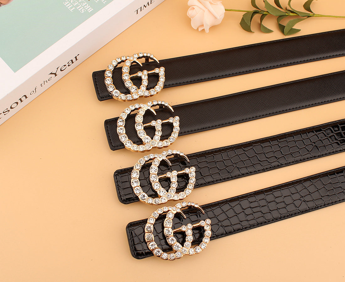 2 Styles Luxurious Double G Rhinestone Belt