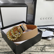 Luxuriöser Gürtel mit Doppel-G-Strass und beidseitigem Litschi-Muster in 4 Farben