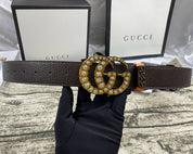 Luxuriöser Gürtel mit Doppel-G-Strass und beidseitigem Litschi-Muster in 4 Farben