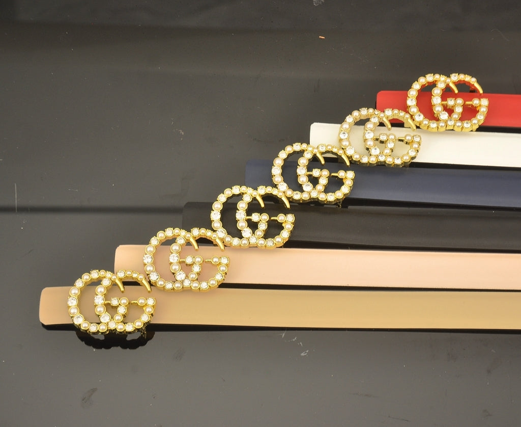 6 Farben Mode Doppel C Perle Strass Gürtel